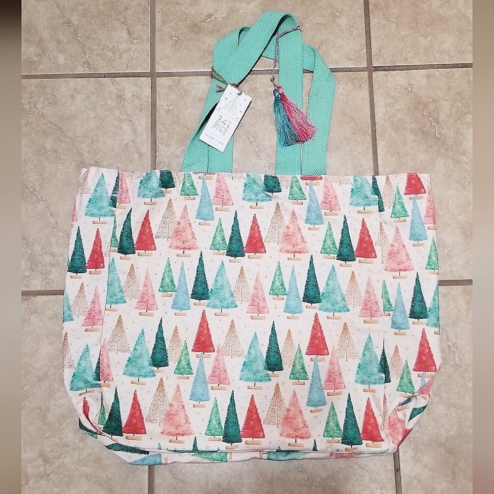 34th & Pine Multicolor Christmas Trees Reusable Tote Bag